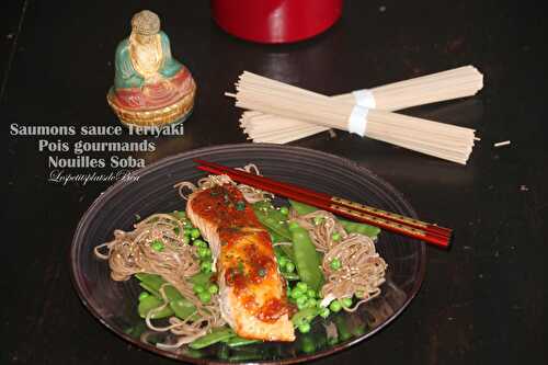 Saumon sauce teriyaki, pois gourmands et nouilles soba + sauce teriyaki maison