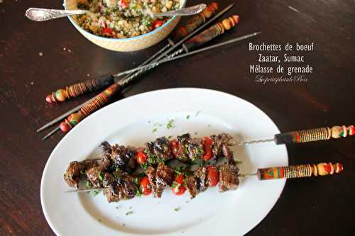 Brochettes de boeuf marinade au zaatar, sumac et mélasse de grenade