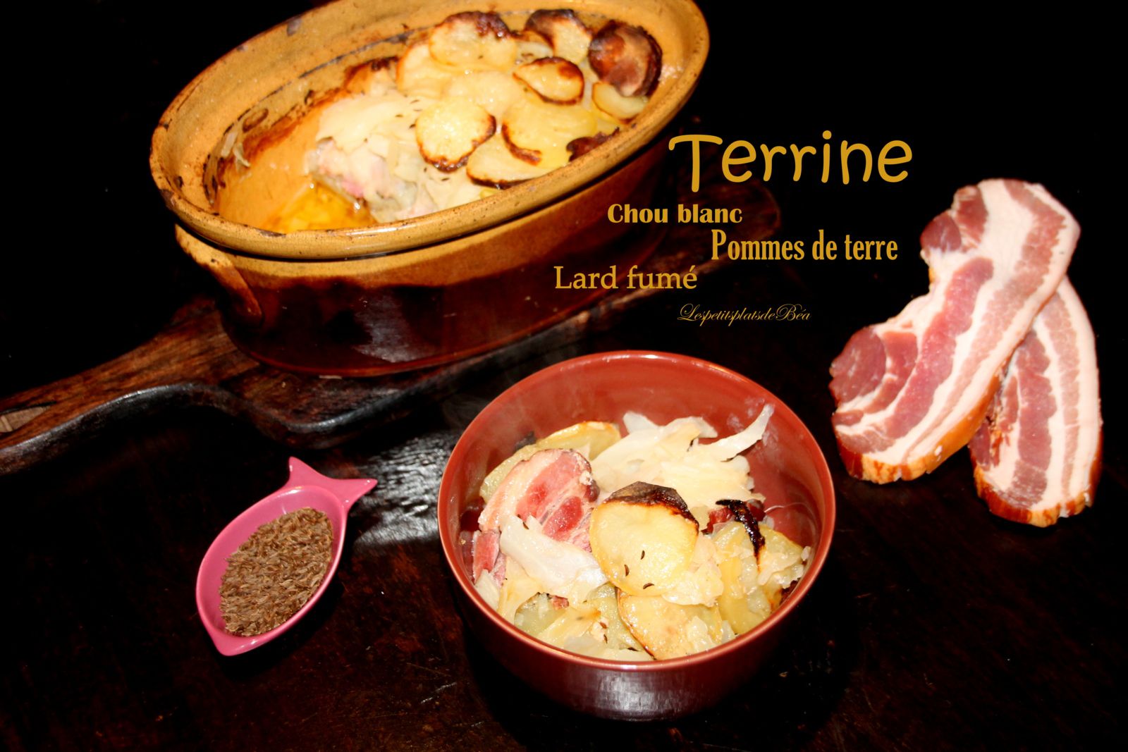 Terrine de chou blanc, pommes de terre et lard fumé