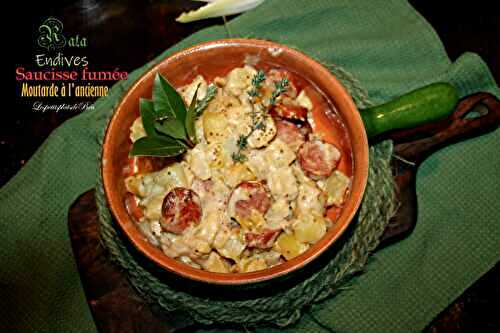 Rata d'endives à la saucisse fumée et moutarde à l'ancienne