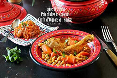 Tajine au poulet, pois chiches et carottes - confit d'oignons à l'harissa - Balade tunisienne à Kairouan