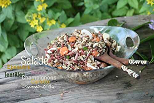 Salade d'épeautre, lentilles, carottes, champignons et bacon