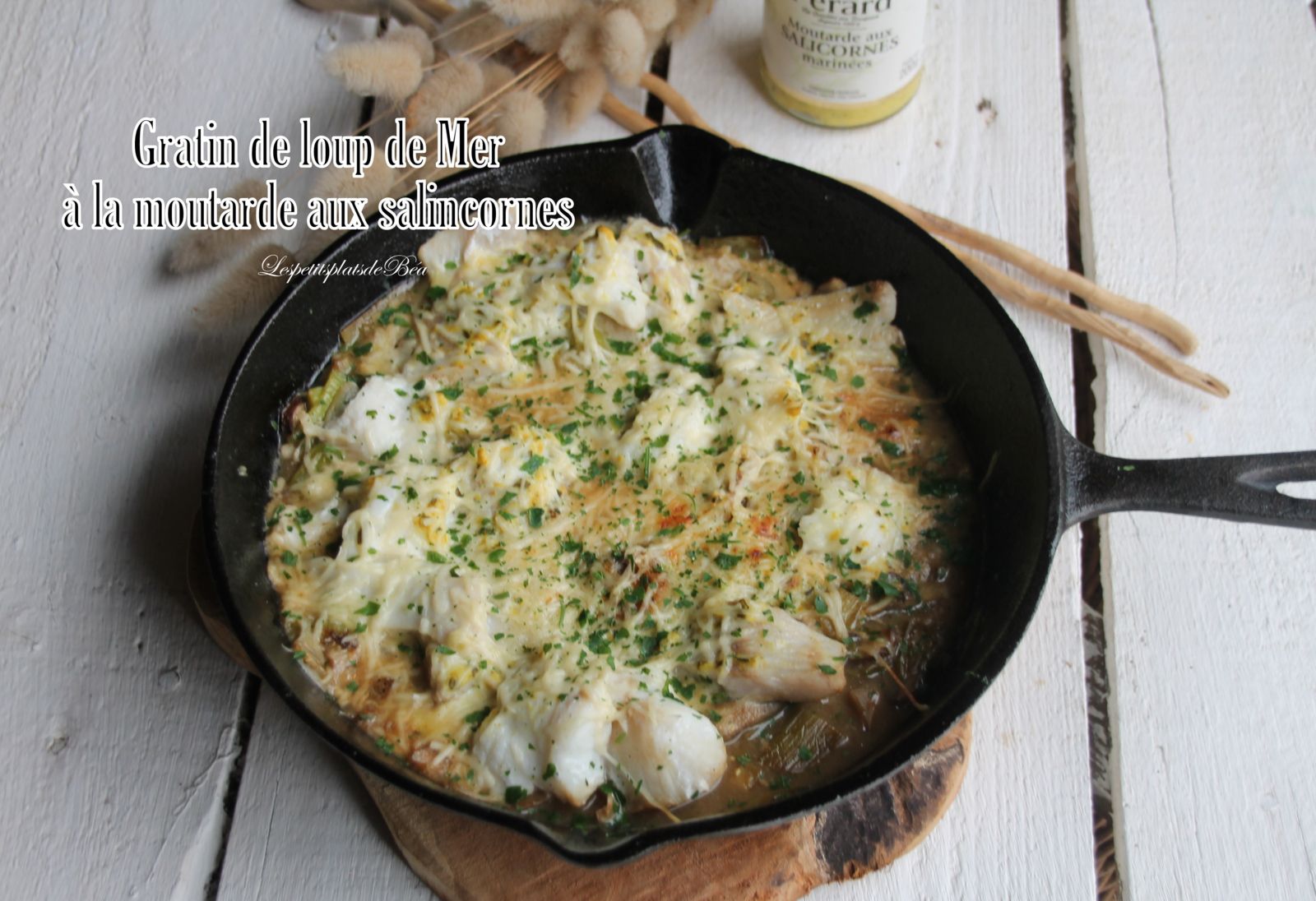 Gratin de loup de mer à la moutarde aux salicornes - balade sur la côte d'Opale