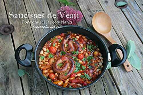 Saucisses de veau,  poivrons et haricots blancs