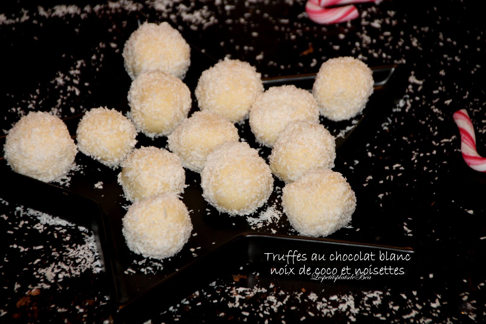 Truffes au chocolat blanc, noix de coco et noisette