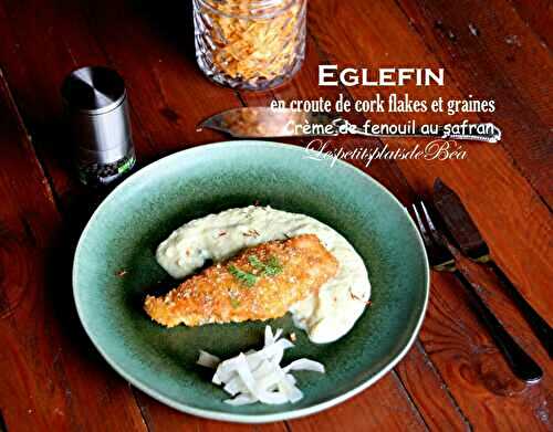 Eglefin en croute de corn flakes et graines, crème de fenouil au safran