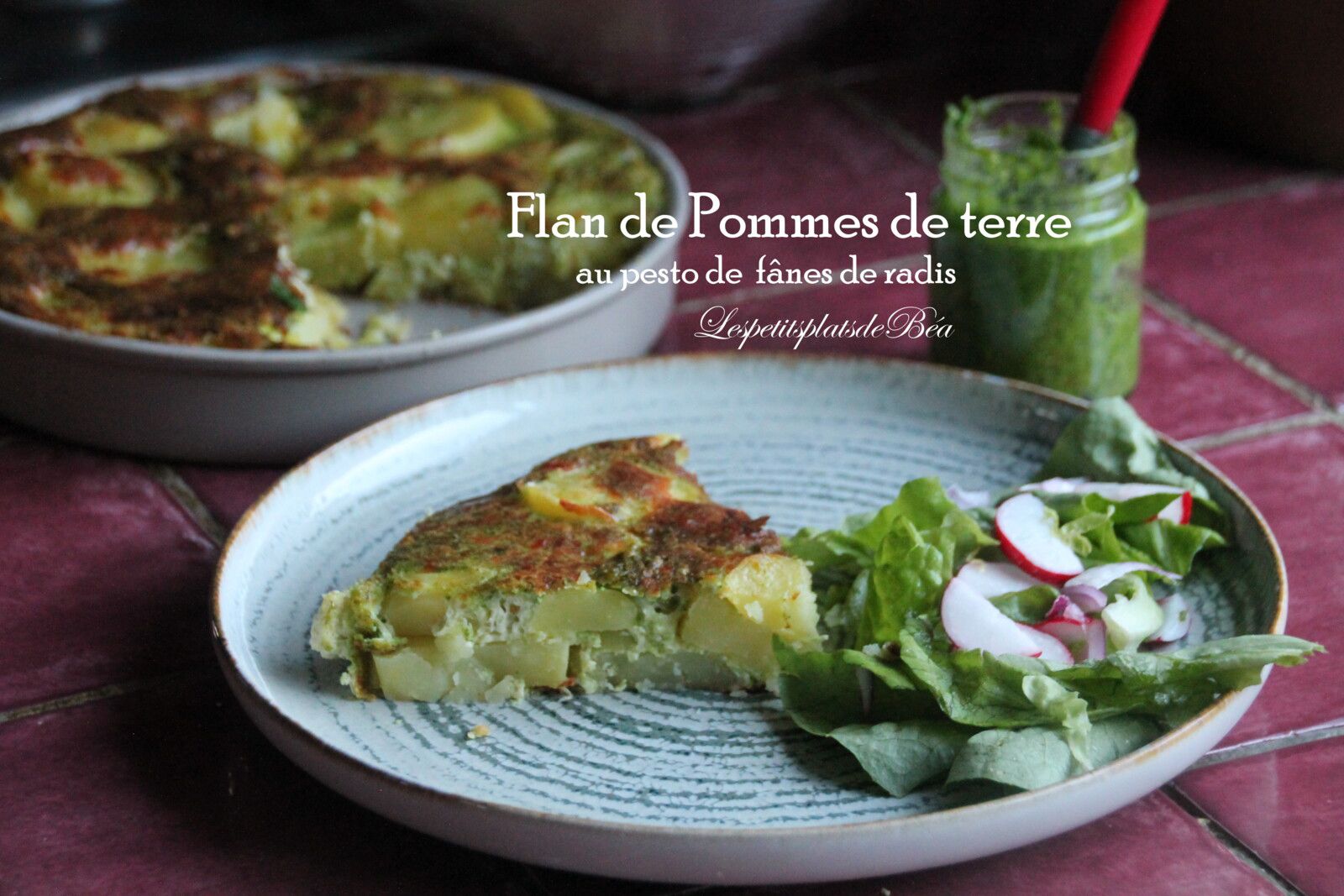 Flan de pommes de terre au pesto de fanes de radis