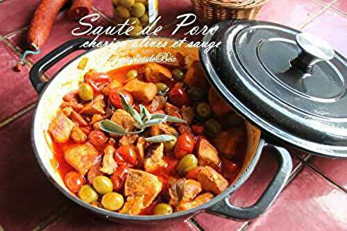 Sauté de porc au chorizo, olives et sauge
