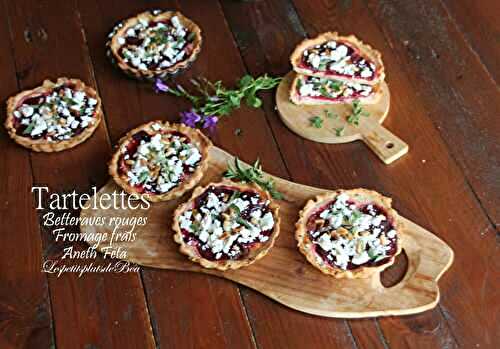 Tartelettes à la betterave rouge, fromage frais, aneth et féta
