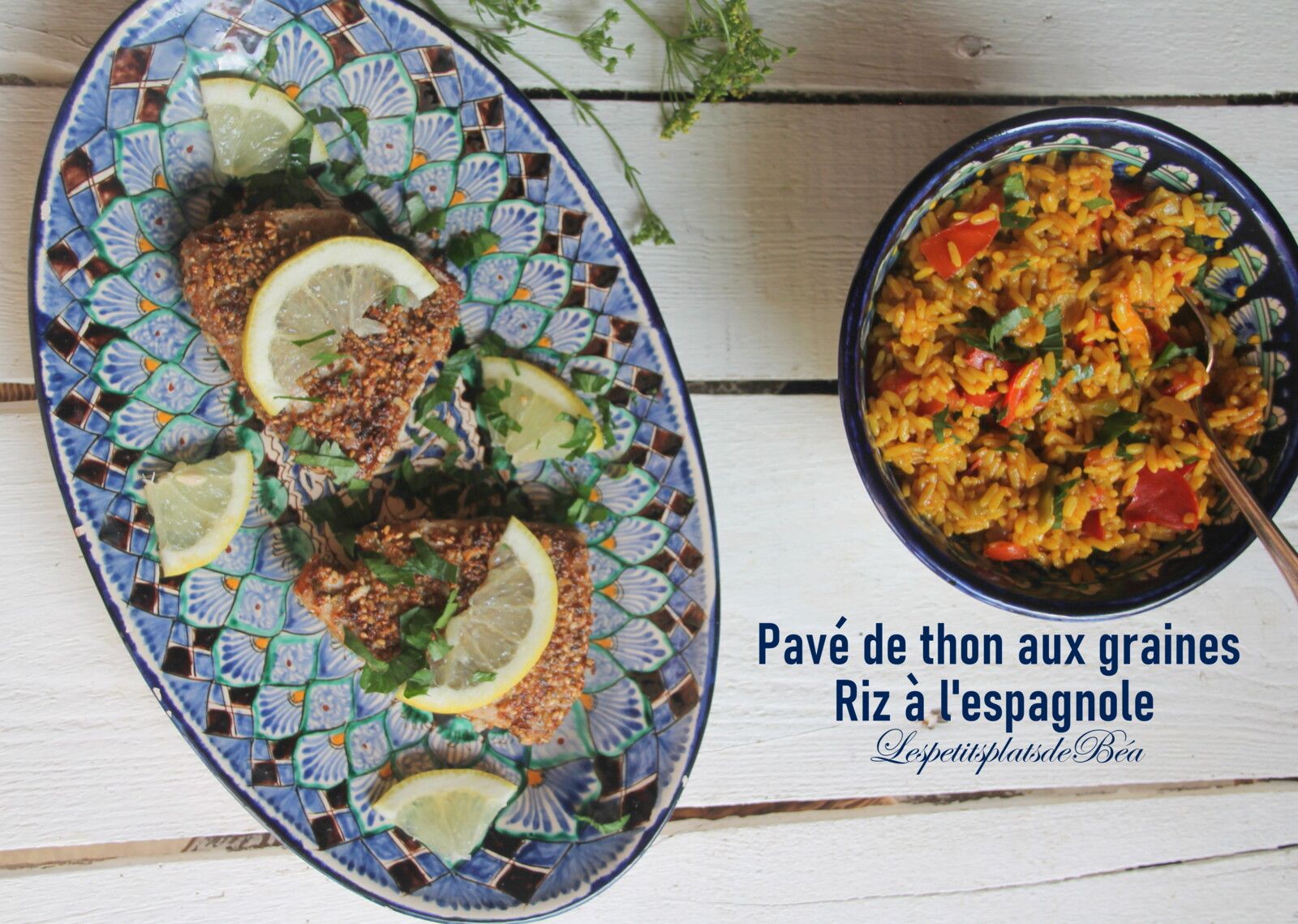 Pavé de thon aux graines et riz à l'espagnole