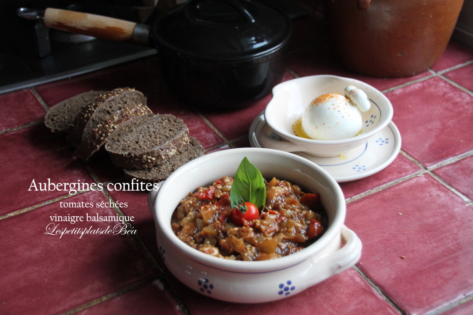 Aubergines confites aux tomates séchées et vinaigre balsamique