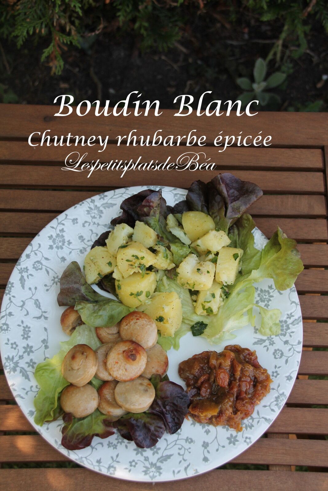 Boudin blanc au chutney de rhubarbe épicée