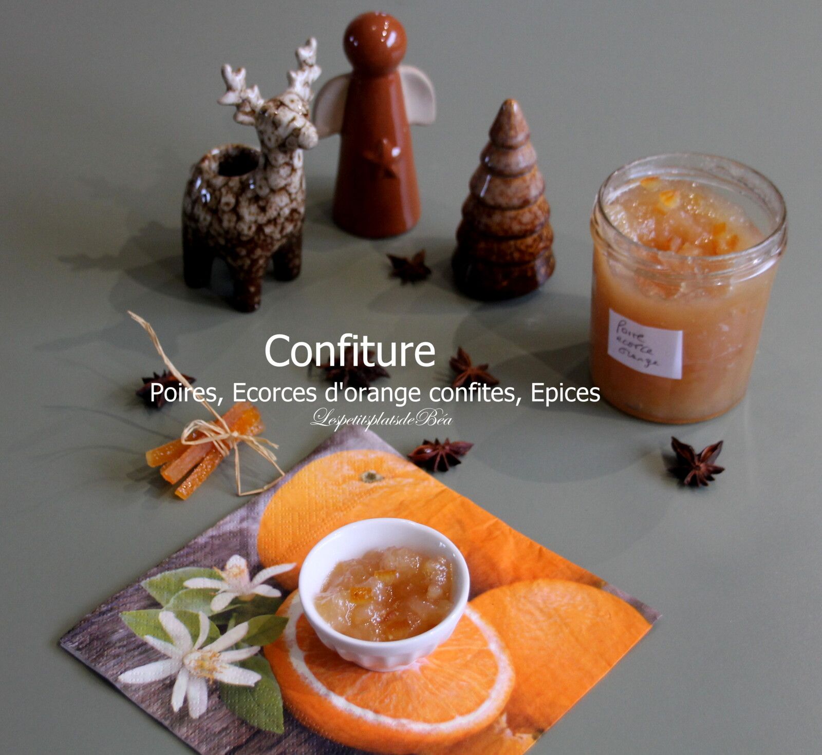 Confiture de poires, écorces d'orange confites et épices