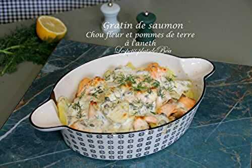 Gratin de saumon, chou fleur et pommes de terre à l'aneth