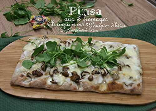 Pinsa aux 3 fromages, champignons et pourpier d'hiver