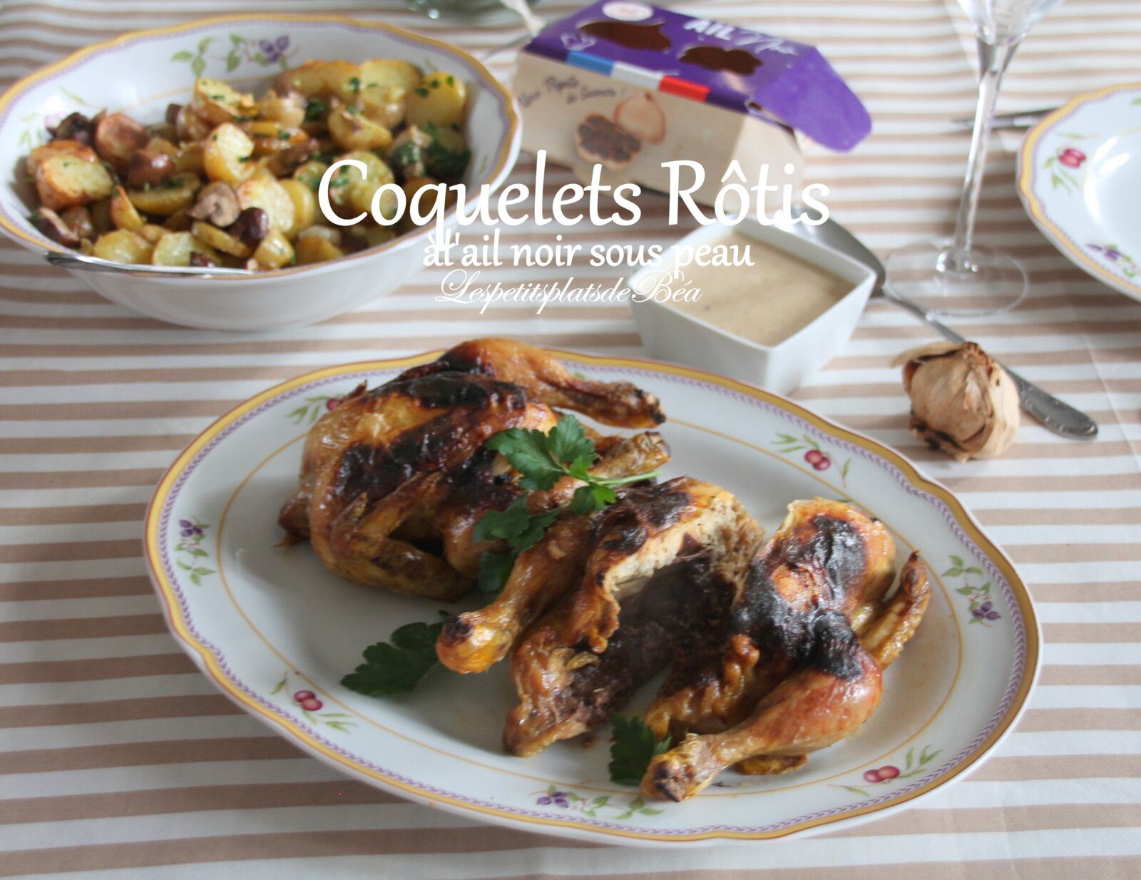 Coquelets rôtis à l'ail noir sous peau