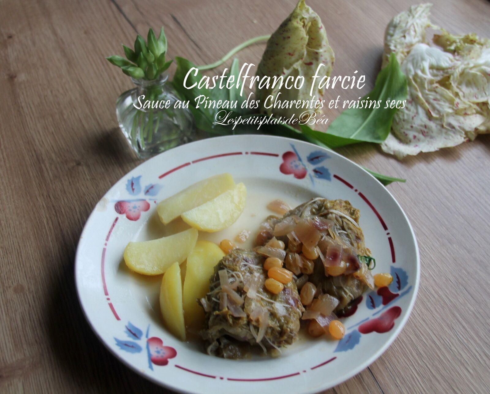 Castelfranco farcie sauce au Pineau des Charentes et aux raisins secs