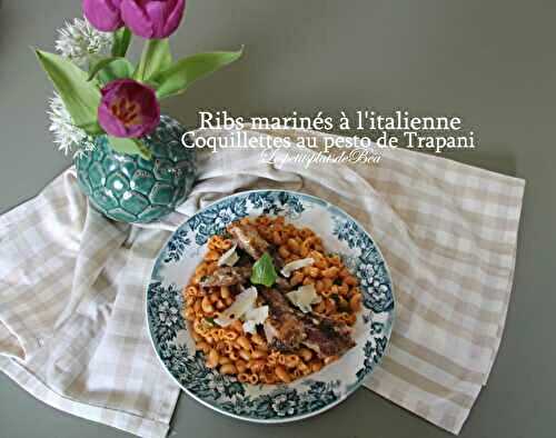 Ribs marinés à l'italienne et coquillettes au pesto de Trapani comme un risotto