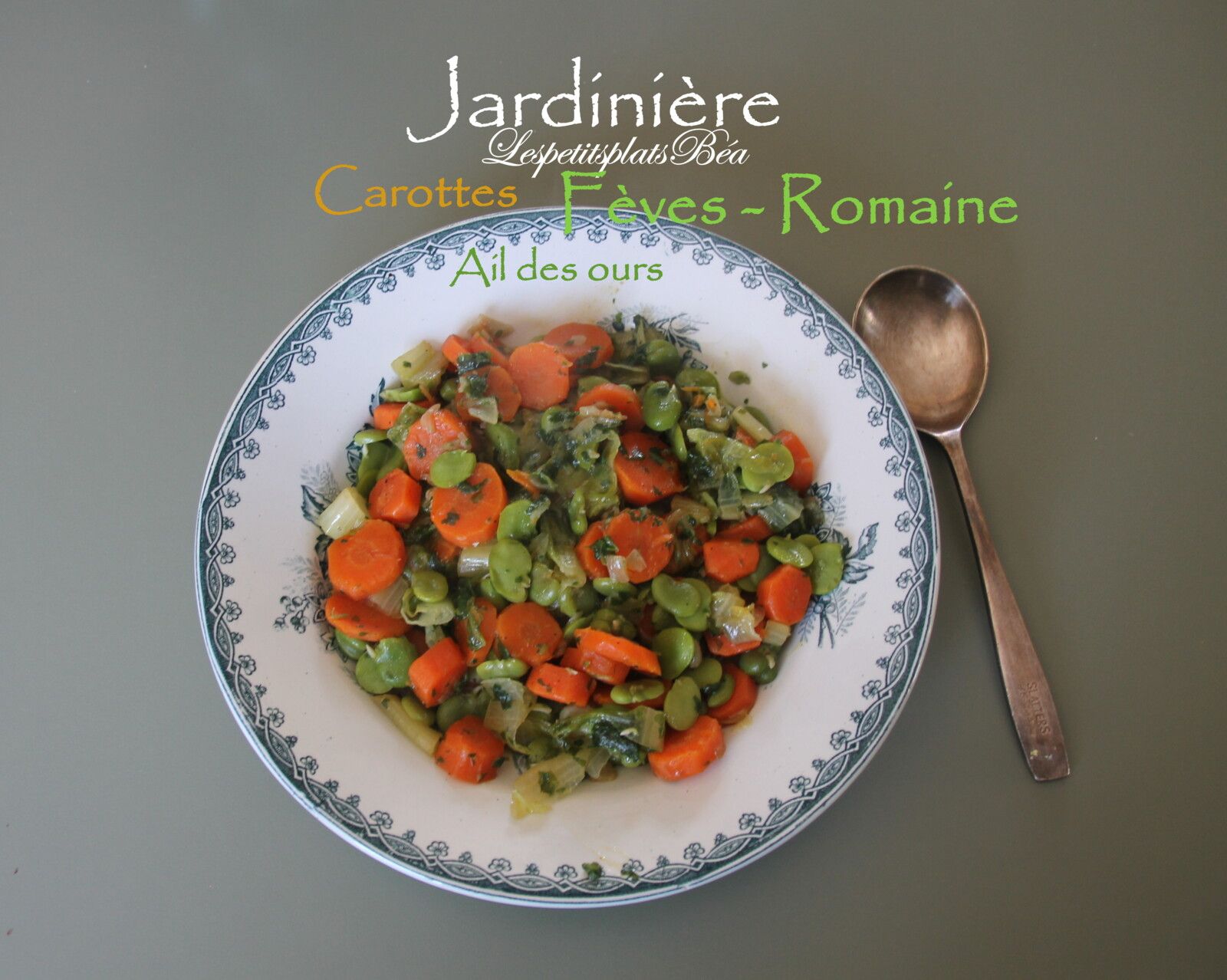 Jardinière, fèves, carottes, romaine à l'ail des ours - balade belge au château de la Baille Rouge 