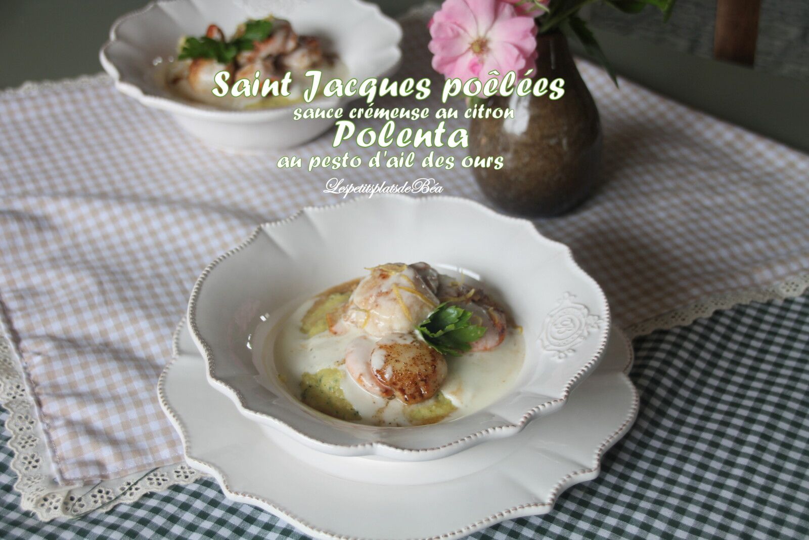 Saint Jacques poêlées sauce au citron et polenta au pesto d'ail des ours
