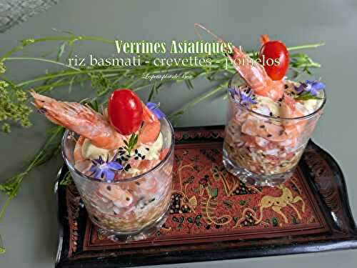 Verrines asiatiques, riz basmati, crevettes et pomelos