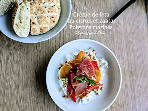 Crème de feta au citron et zaatar et poivrons marinés
