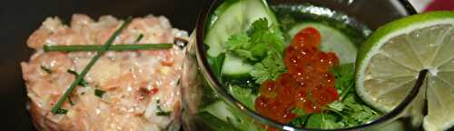 Oeufs de saumon en gelée au concombre et herbes fraiches