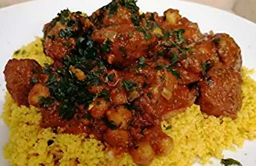 Tajine de Keftas et pois chiches à la marocaine semoule aux épices