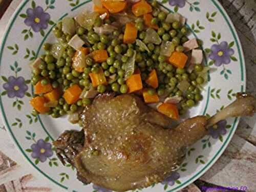 Confit de canard au ragoût de petits pois