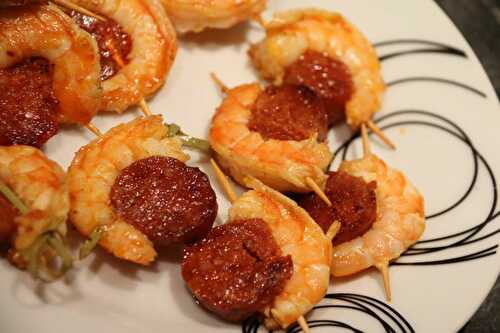 Brochettes de crevettes au chorizo