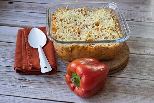 Gratin de pâtes au thon à la crème de poivrons