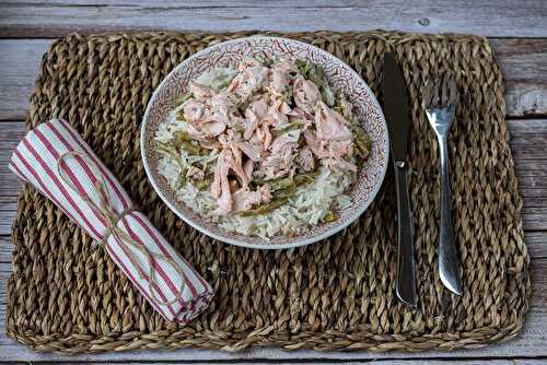 Saumon au riz et aux haricots