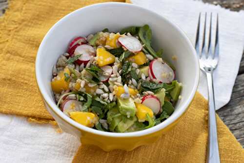 Salade printanière quinoa avocat mangue et roquette