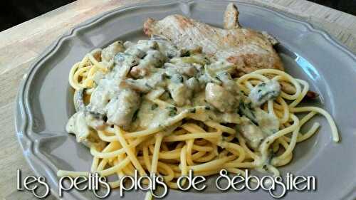 Escalopes de veau spaghetti et sauce aux champignons