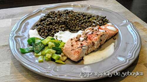 Saumon confit et salade de lentilles vertes du Puy
