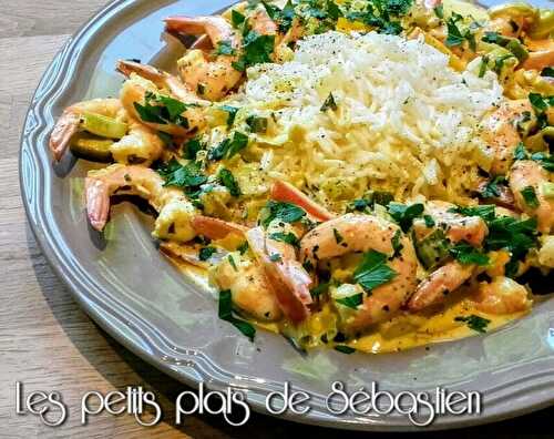 Wok de crevettes au curry et au lait de coco