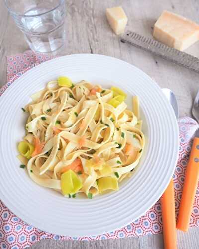 Tagliatelles aux poireaux, saumon fumé et citron