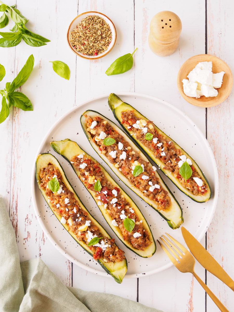 Courgettes farcies à la viande hachée et au chorizo