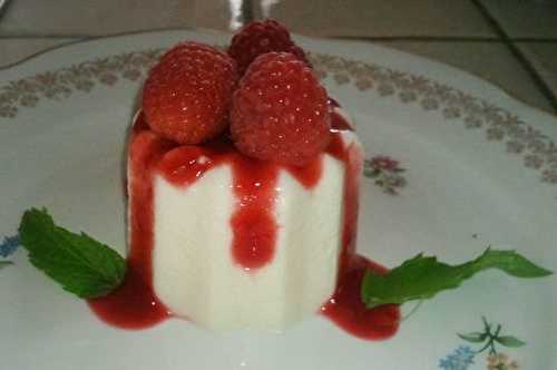 Panna cotta avec son coulis de framboise ou de fraise