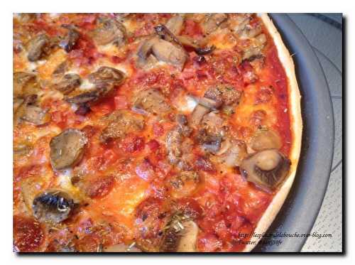 Pizza pâte fine (jambon,champignons,mozzarella) - Les plaisirs de la bouche