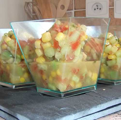 Verrine Avocats ,tomates ,maïs et concombre - Les plaisirs de la bouche