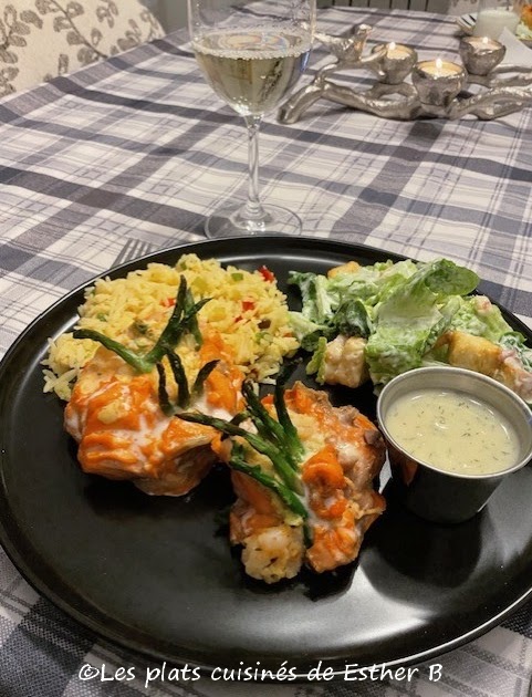 Saumon farci asperges, crevettes et Boursin 