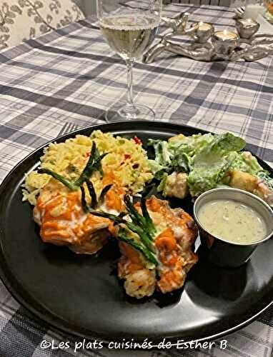 Saumon farci asperges, crevettes et Boursin 