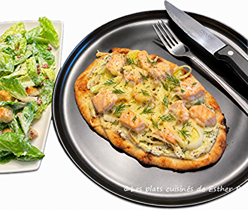 Pizzas naans poireaux et saumon