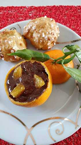 Mousse au chocolat saveur clémentine et chouquettes