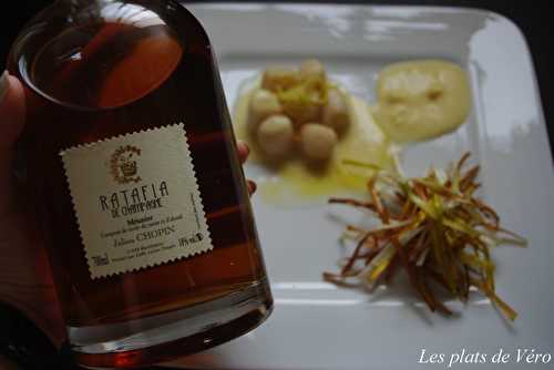 Noix de St Jacques,sabayon de Ratafia et son croustillant de poireaux