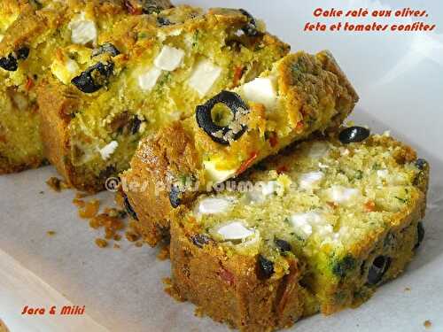 Cake salé aux olives, feta et tomates confites