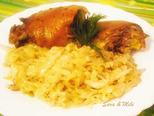 Coq croustillant sur lit de chou