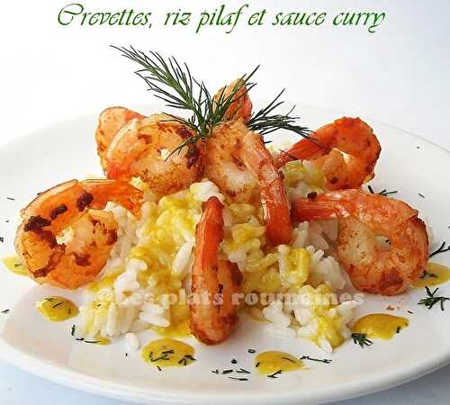 Crevettes, riz pilaf et sauce curry