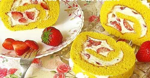 Gâteau roulé aux fraises